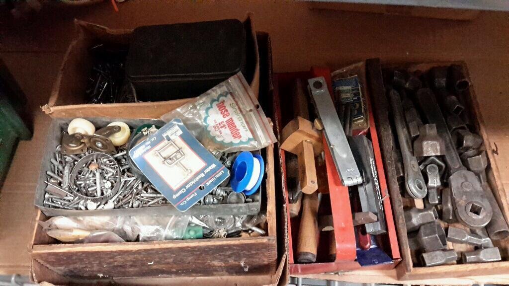 Tool Assortment (3 boxes): Sockets, chisels, and more