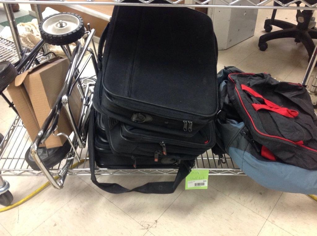 Computer carrier bags, luggage carry carts and nylon: 2 luggage cart carriers, 5 computer bags, and two nylon bags