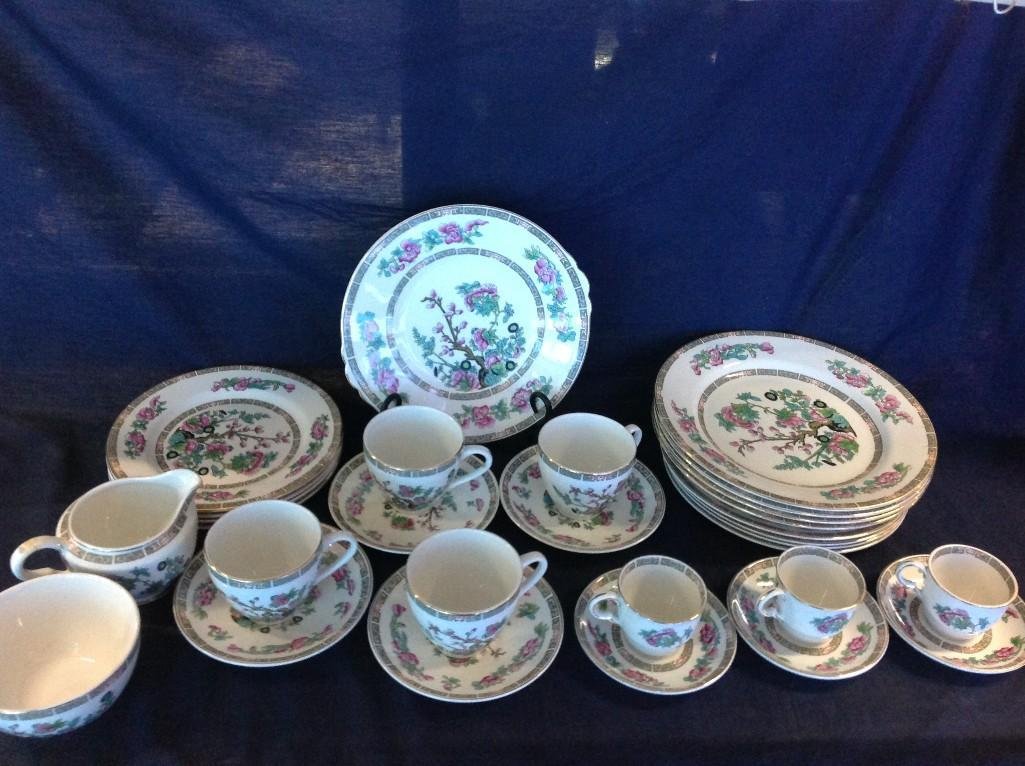 Asian Designed China Set (2): Plates, salad plates, cups and saucers, demi cups and saucers. Different chine makers same pattern or very nearly same pattern.