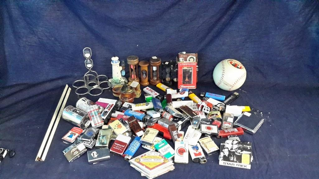Cigarette Lighter Collection and more: Large collection of lighters some very collectible, transistor radios, sand timers and more