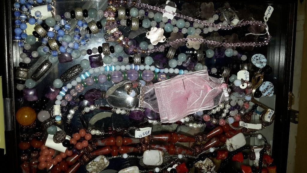 Beaded Jewelry Assortment (15): necklaces of varying length, bracelets, and more.