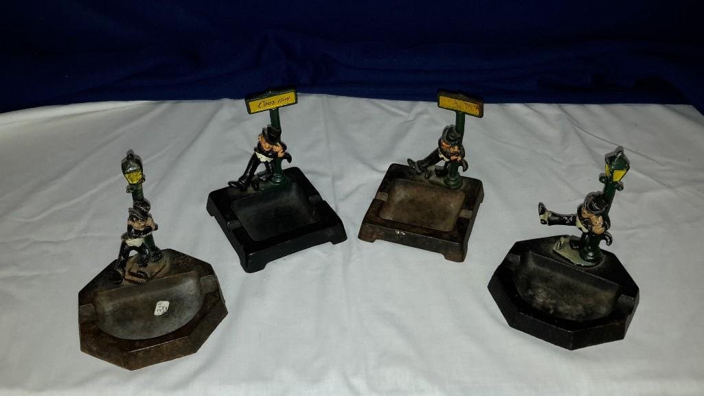 (4) Iron Ashtrays: (2) are marked wilton Prod. and one is marked John Wright, all are about 2" tall