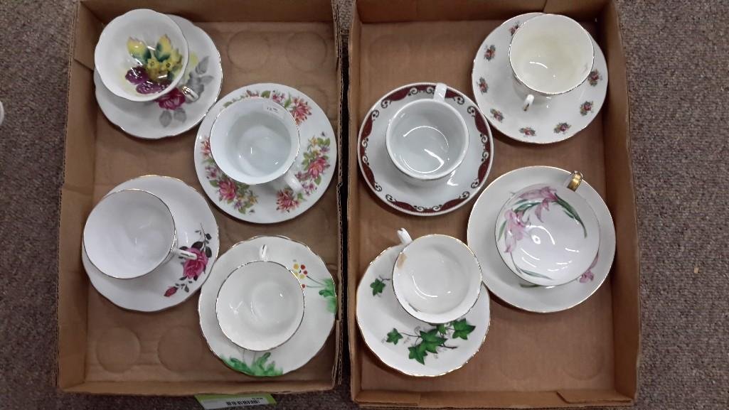 Assorted Cups & Saucers (16): Bone China from England, Some made in China, Royal Kent England, Jyota China & more