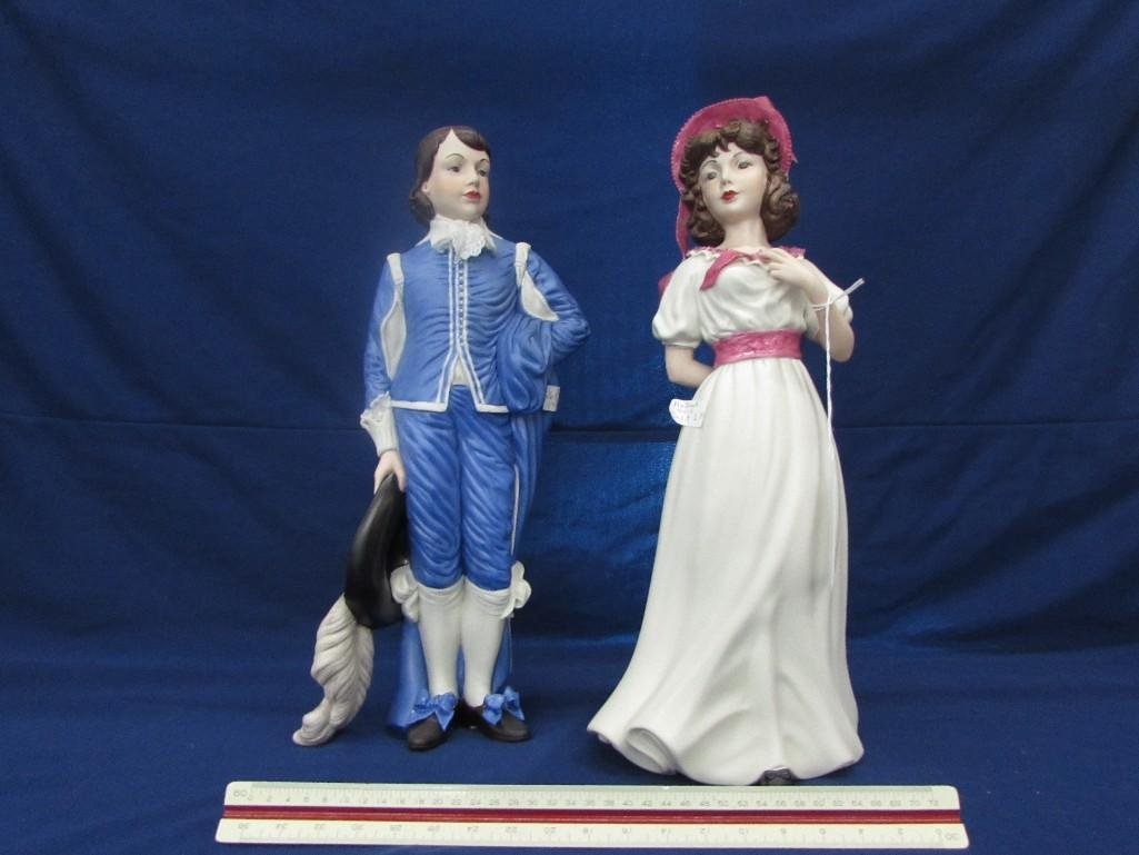 Porcelain Figurines (pair): Signed: 'Holland Mold LH 1960' statues, boy figure is 15" tall. both in excellent condition