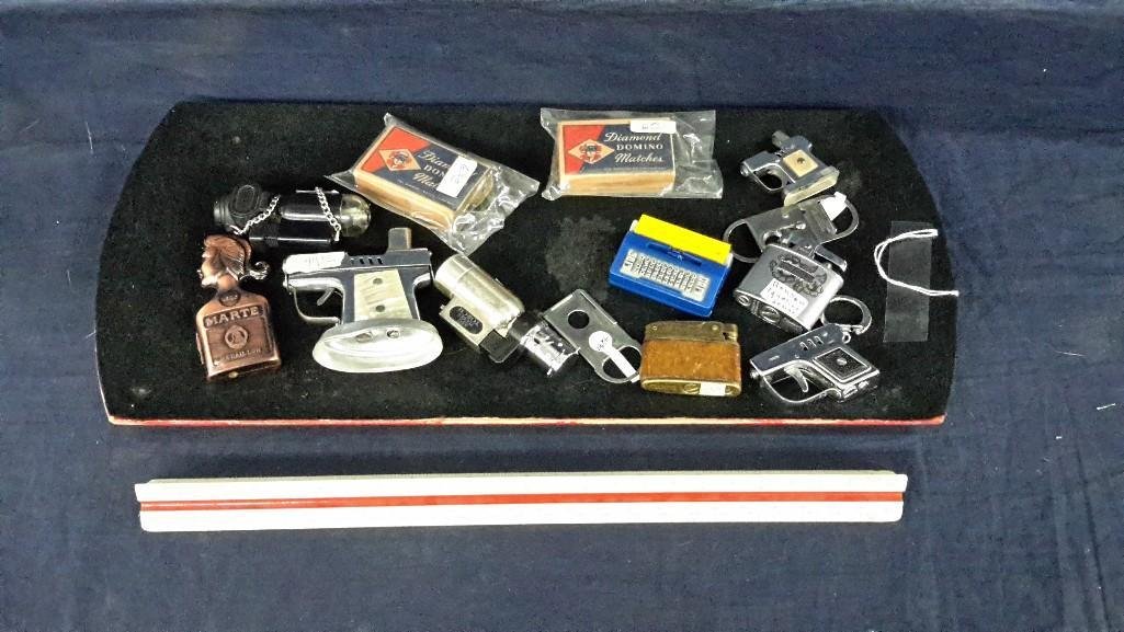Vintage lighters and matches: Vintage variety lighters torch cutter Ronson egyptian design see pictures with wood diamond Domino matches