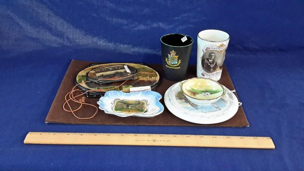 Souvenir Lot (7): Wedge wood cup, nippon, 2 plagues and other misc items. 