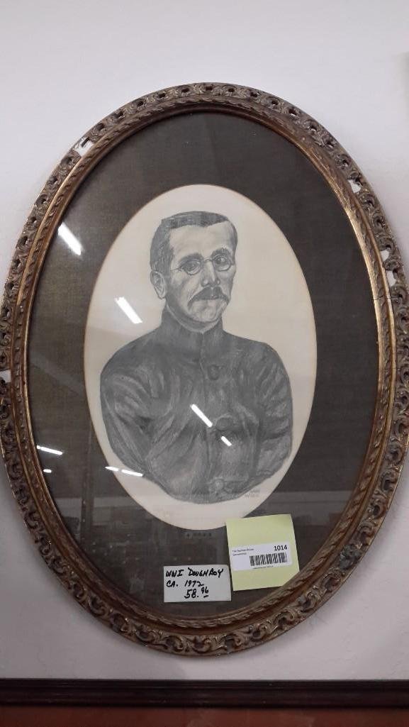 Framed Pencil Portrait: Artist G. Blake, ca. 1972, Oval Frame measures 22" x 29"