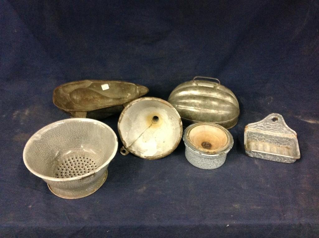 Enamel ware Molds: Metal Molds, funnels, soap dish