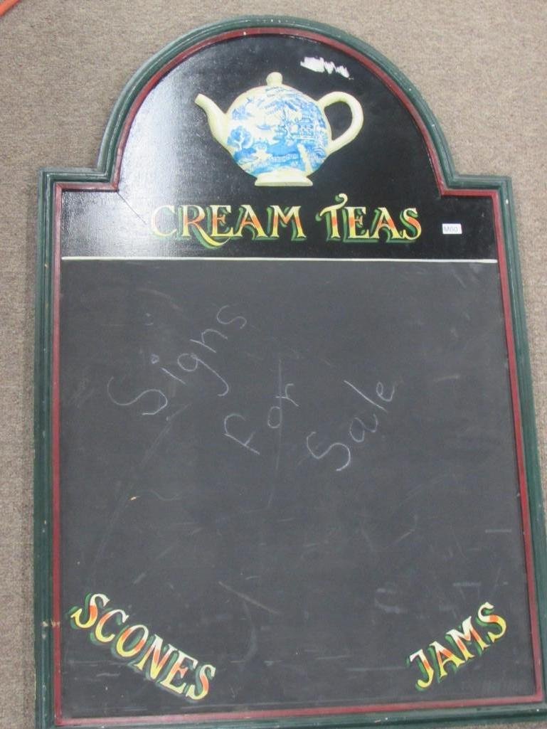 Vintage Advertising Chalk Boards (2): One has a hand painted tea pot (36"L x 24"W). Second sign is (30"L x 36"W).