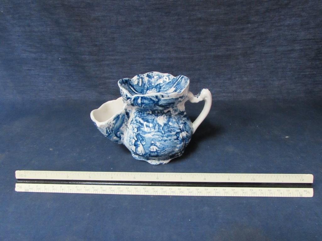 Staffordshire Shaving Mug: Blue and white marked Old Foley James Kent Staffordshire England 4" tall