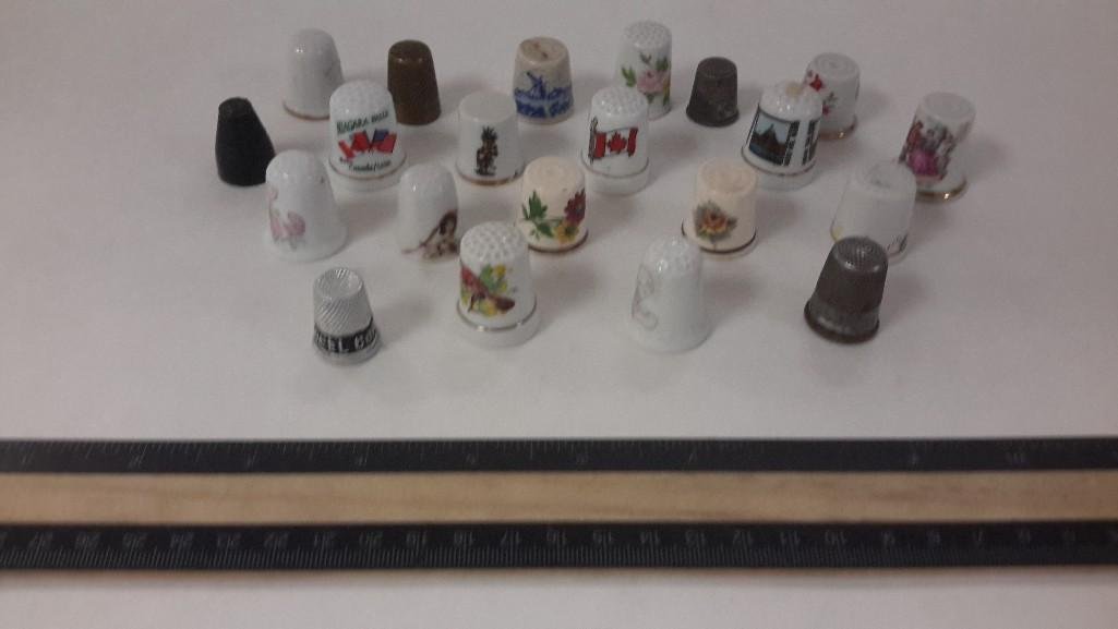 Foreign Countries Thimble Collection (21): porcelain and metal thimbles, some marked 'made in Japan'
