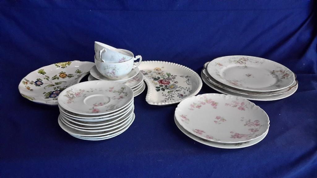 Limoges China (23): Limoges; 2 cups, saucers, plates .One Firenze Italian ceramic dish; One Spode dish.