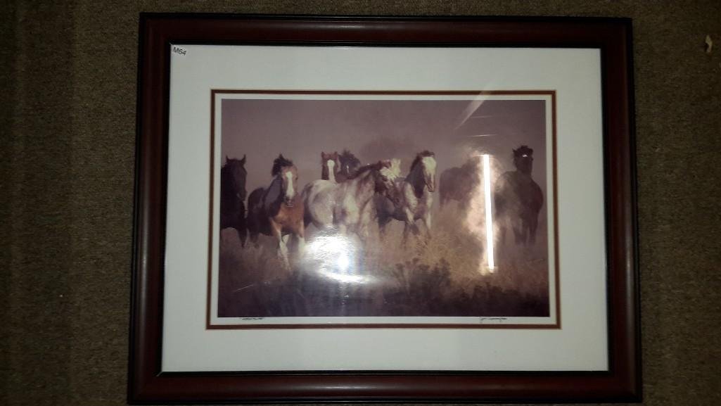 Jim Cunningham Horse Print: 21" x 27" Titled "Horse Power" Signed and professionally framed color photograph.