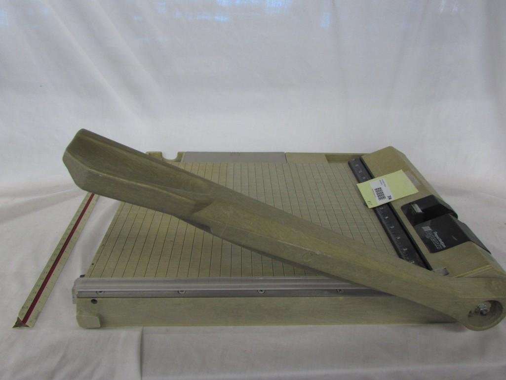 Paper Station Paper Cutter: Measures 20" x 18.5" wide. Has ruler. 