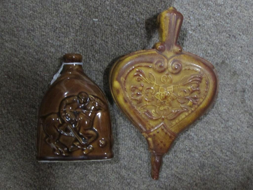Ceramic Wall Pocket and a Bottle: Bottle is 6" tall bottom is marked Lone? and wall pocket/planter is 10" tall no marks