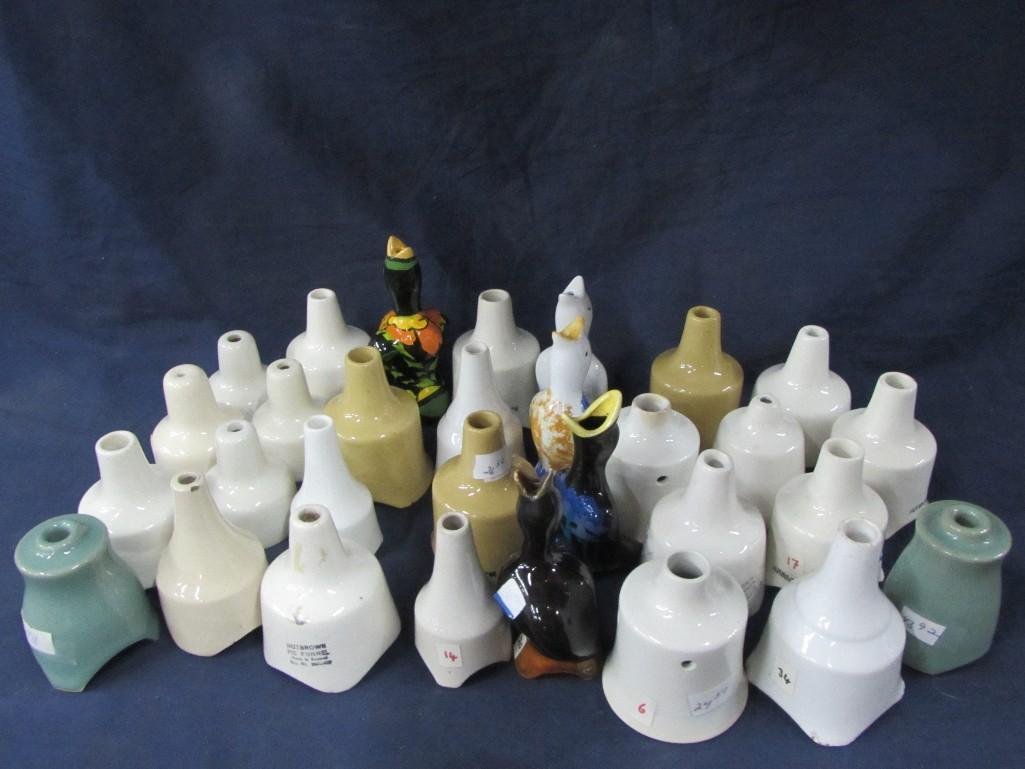 Pie Vent Collection (30): Nut Brown pie funnel made in England, Some shaped as birds, Kitchen devils, and more