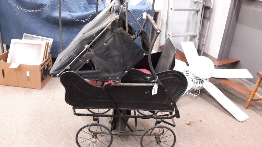 Vintage Baby Carriage: Shows wear, 41" tall 32" deep 17" wide