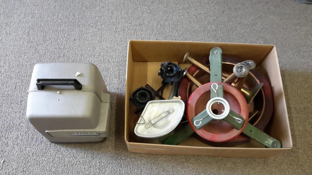 Autoload Bell & Howell Movie Camera: Lot also includes brass table legs, Christmas tree stand, candle holders, & other misc. items