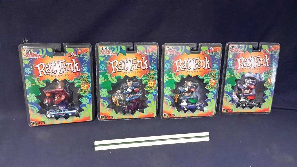 Racing Champions Rat Fink Mod Cars (4): All are in original packaging, Die cast with figure