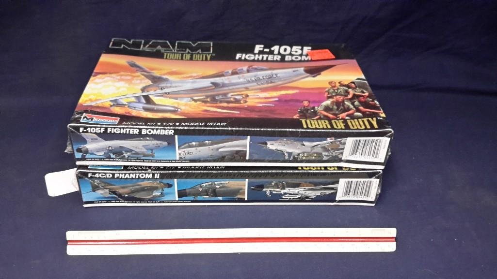 Plastic Aircraft Model Kits (2): Both are in original packaging, F-4c/d phantom, & F-105f fighter bomber