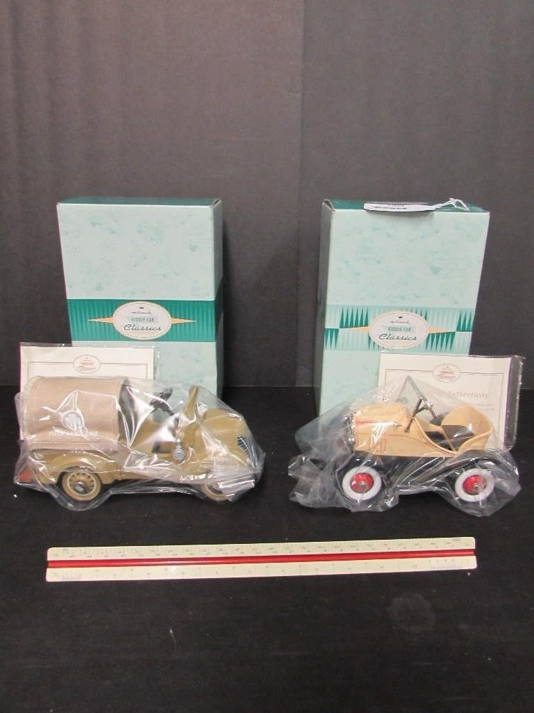 Hallmark Kiddie Car Classics (2): Both are in original boxes, 1929 Steelcraft, roadster, 1941 Gerton Field ambulance