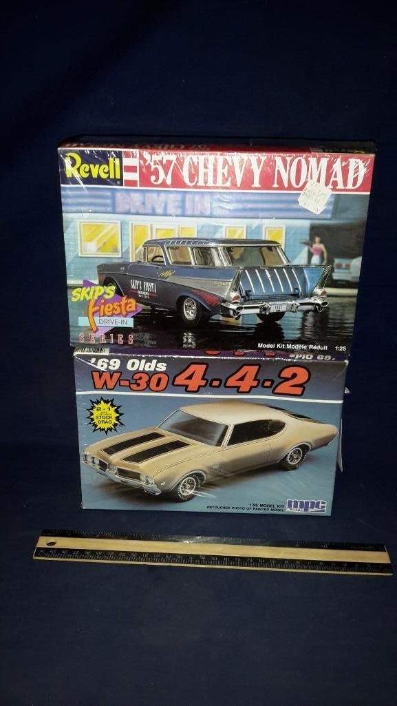 Plastic Car Model Kits (2): Both are sealed in original packaging, 69 olds w-30, & 57 Chevy Nomad