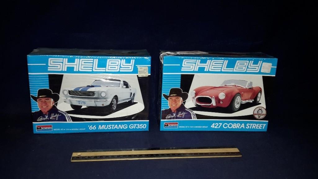 Monogram Vintage Plastic Car Model Kits (2): Both are sealed in original packaging, 427 Cobra street, & 66 mustang GT350