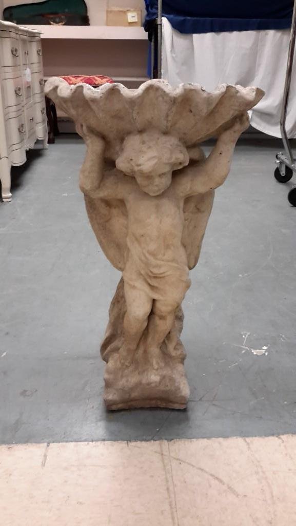 Concrete Angel Bird Bath: Measures 24" tall. Heavy. Some cracks. 