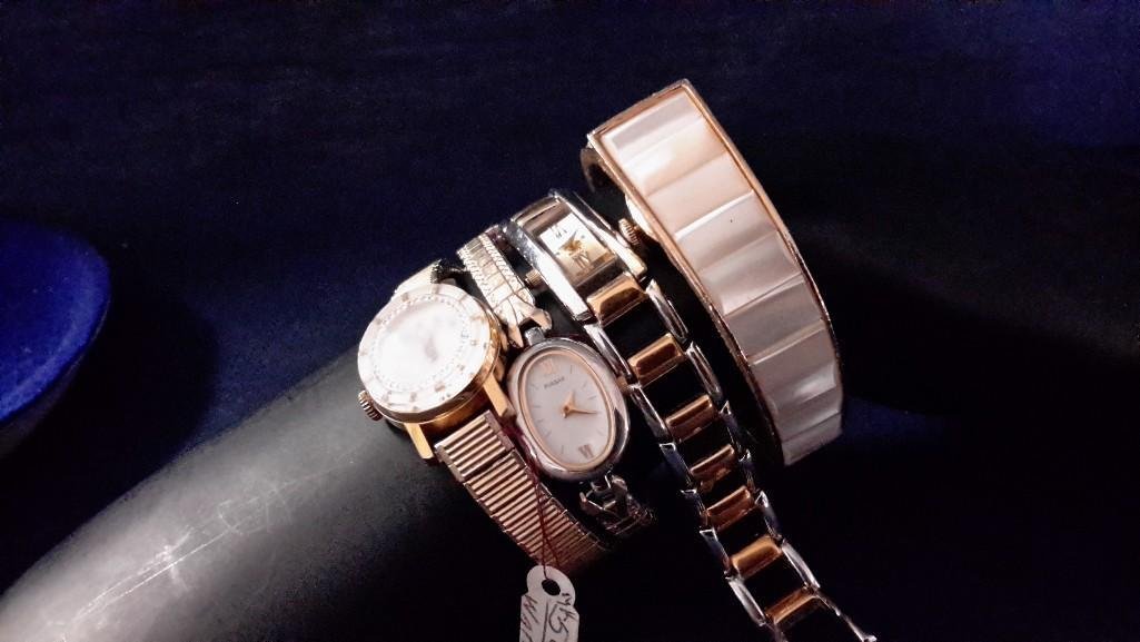 ladies Gold Tone Wrist Watches (4): Pulsar, Ann Klein, Leo Piradet 21 Jewels Watch