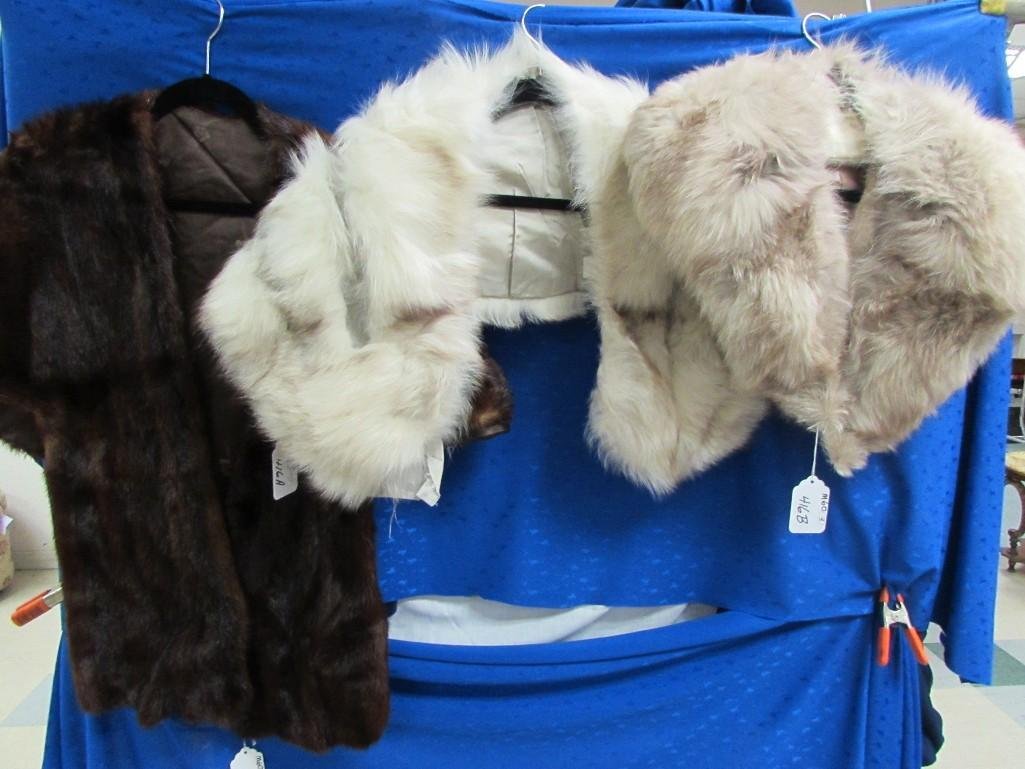 Blue Fox Fur Capes and Stoles (3): No Maker's Marks or cloth labels. One dark brown fur stole, one light fur cape and one light colored cape or collar.LSaga Norwegian Blue Fox Fur Cape l