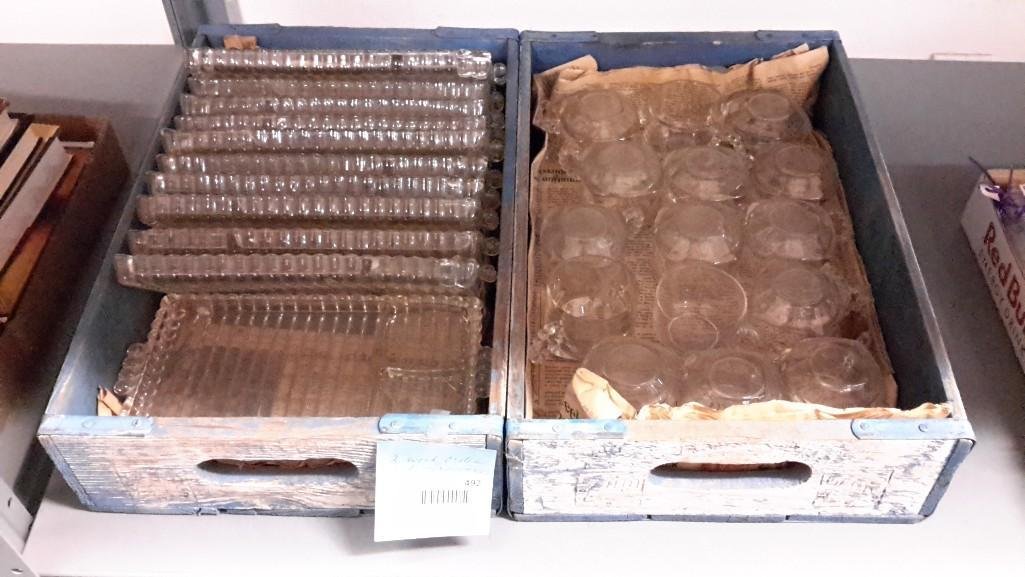 Sandwich Plates and Cups (27): 12 plates and 15 cups. 10" x 6, cups measure 2". 7-Up crates included tht measure 17 1/2" x 12". 