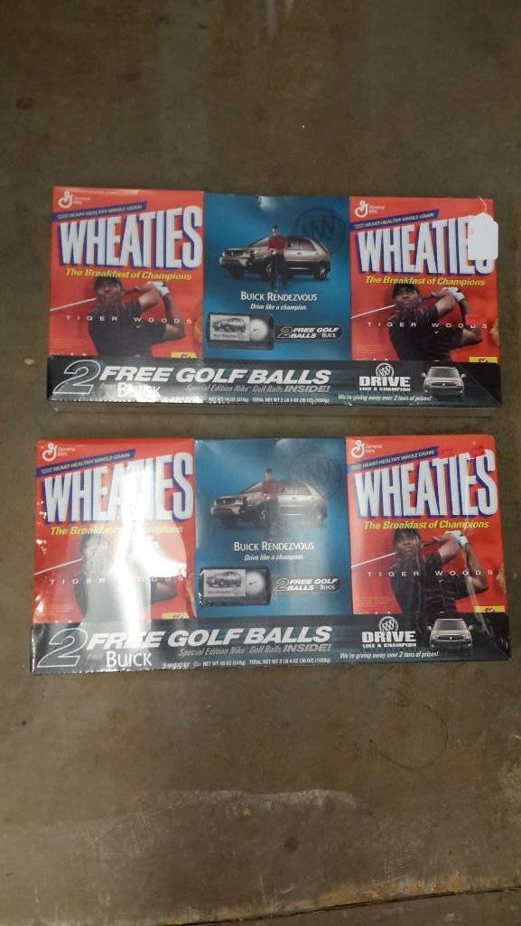Tiger Woods Collectible Cereal (2 packs): (2) free golf balls from Buick inside, both are in original plastic