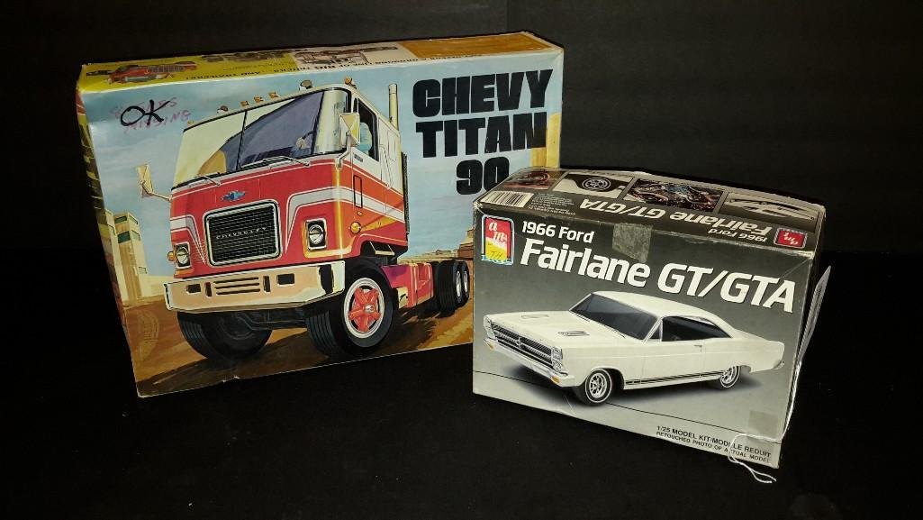 Vintage Plastic Model Kits (2): 1966 Ford Fairlane GT/GTA & Chevy Titan 90
