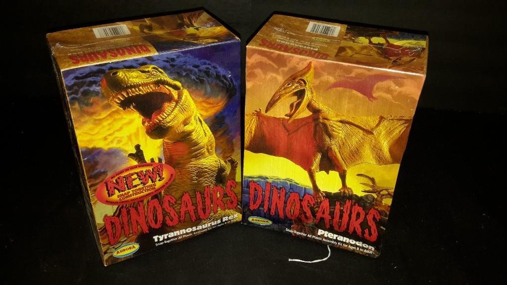 Aurora Dinosaurs Plastic Model Kits (2): Both are sealed in original packaging, Pteranodon, Tyrannosaurus Rex