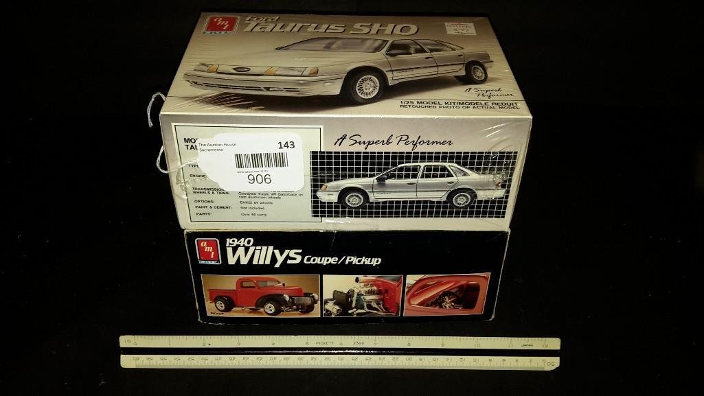 Plastic Car Model Kits (2): Both are sealed in original packaging, Ford Taurus, & 1940 Willys Coupe/pickup