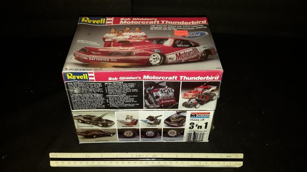 Plastic Car Model Kits (2): Both are sealed in original plastic, Bob Glidden's Motorcraft Thunderbird, & Warbird Trans am