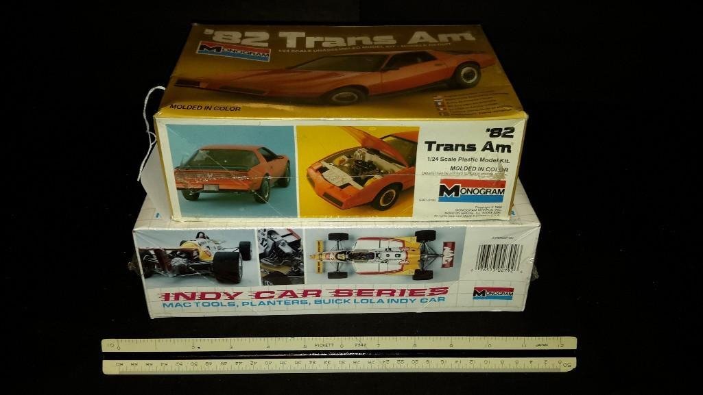 Plastic Car Model Kits (2): Both are sealed in original plastic, '82 Trans am, & Indy Car Series