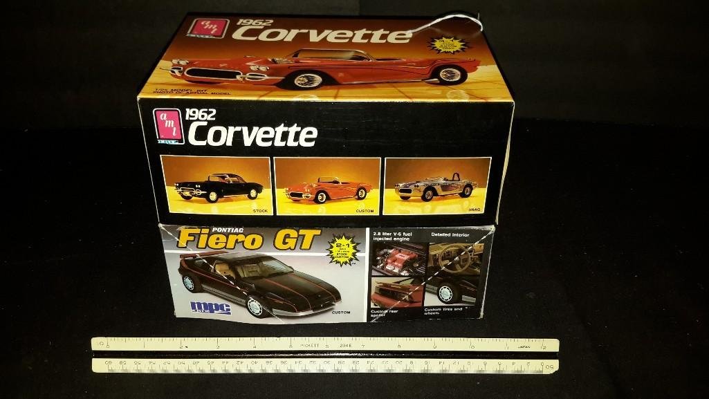 Plastic Car Model Kits (2): 1962 Corvette & a Pontiac Fiero GT