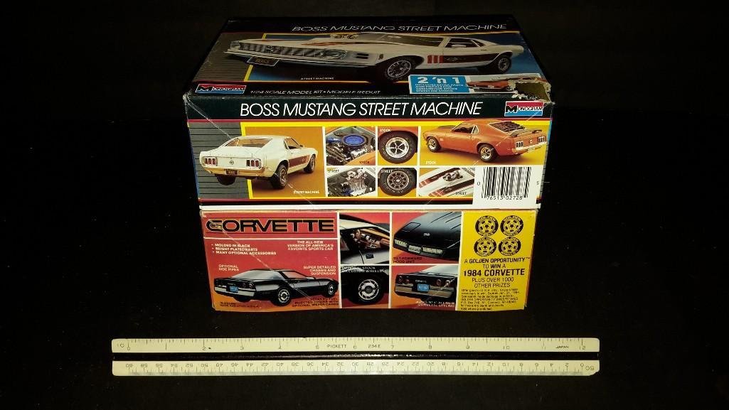 Plastic Car Model Kits (2): 1984 Corvette & Boss Mustang street machine