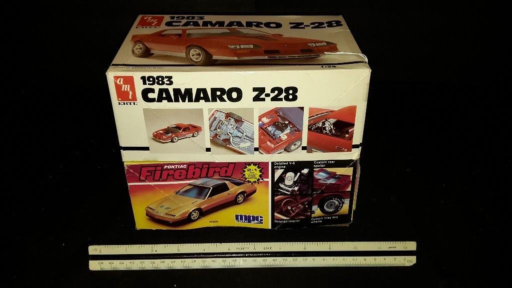Vintage Plastic Car Model Kits (2): 1983 Camaro Z-28 & Pontiac Firebird 