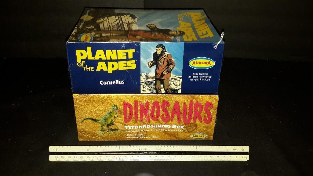 Aurora Plastic Model Kits (2): Both are sealed in original packaging, Planet Of The Apes, & Tyrannosaurus Rex model kits