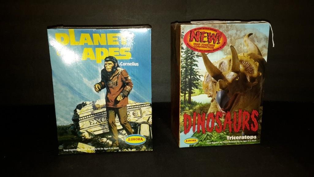 Aurora Plastic Model Kits (2): Both are sealed in original packaging, Aurora Dinosaurs Triceratops, & Planet Of The Apes model kit