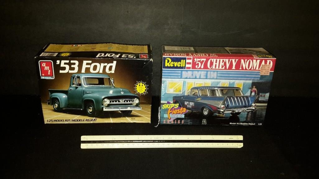 Vintage Plastic Car Model Kits (2): '57 Chevy Nomad, & a '53 Ford 