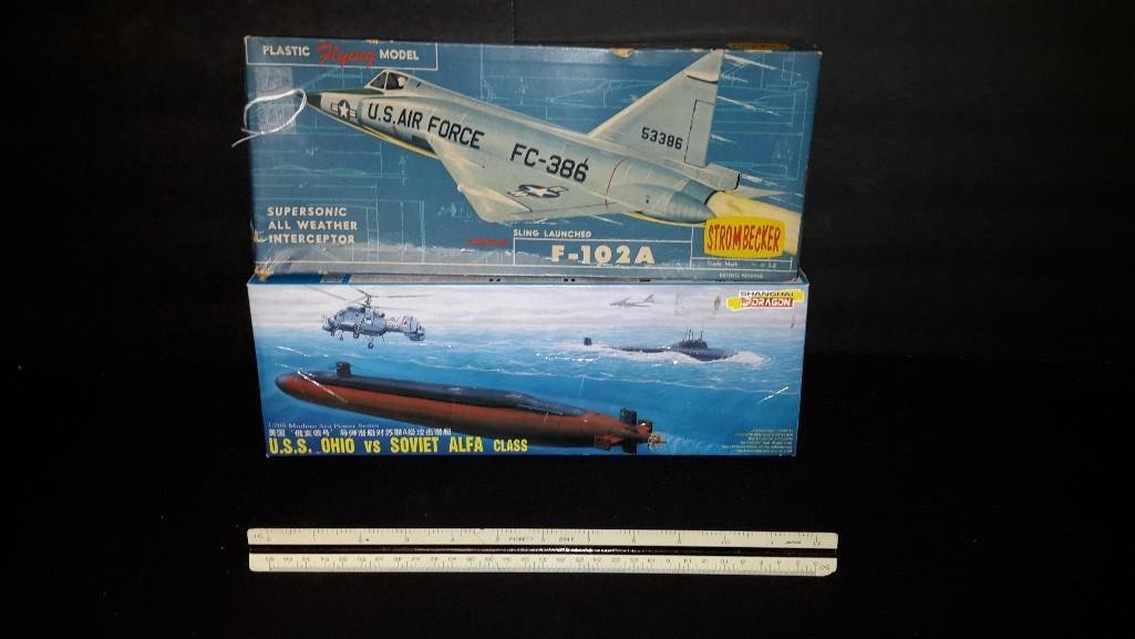 Vintage Plastic Model Kits (2): Sling Launched F-102A & U.S.S> Ohio vs Soviet Alfa Class 