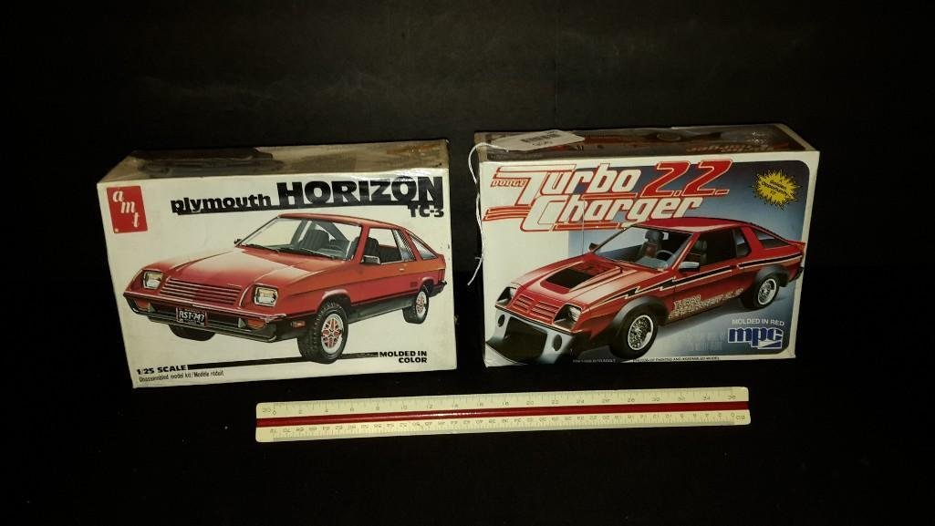 Vintage Plastic Car Model Kits (2): Dodge Turbo Charger & Plymouth Horizon TC-3