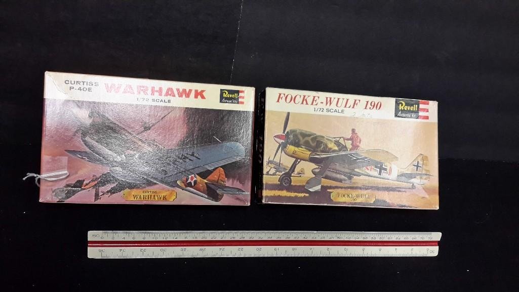 Revell Plastic Aircraft Model Kits (2): Curtiss P-40E Warhawk & Fw 190 Focke-Wulf Model kits 