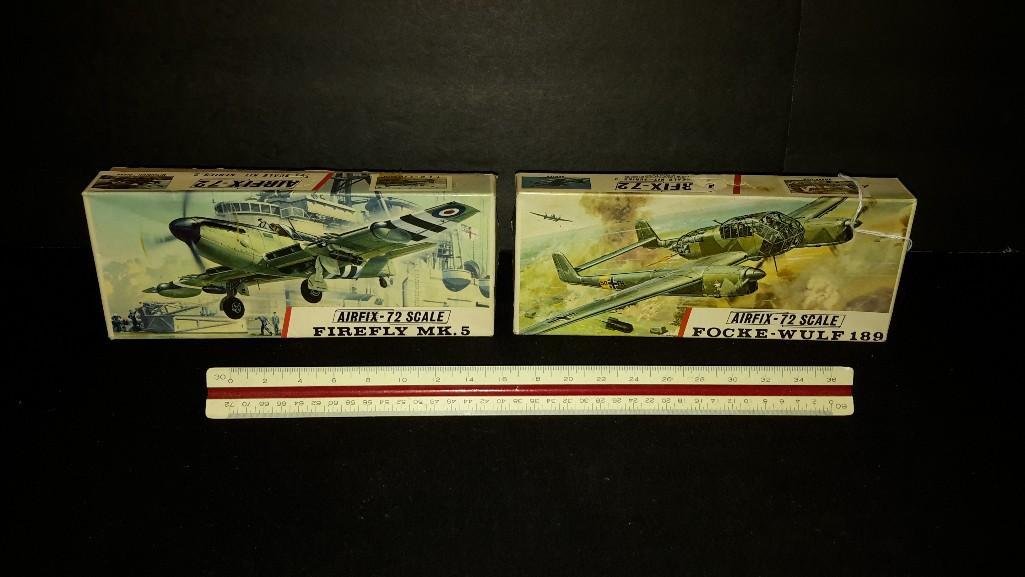 Airfix Plastic Aircraft Model Kits (2): Both come in original packaging, Focke wulf 189 & Fiefly mk.5