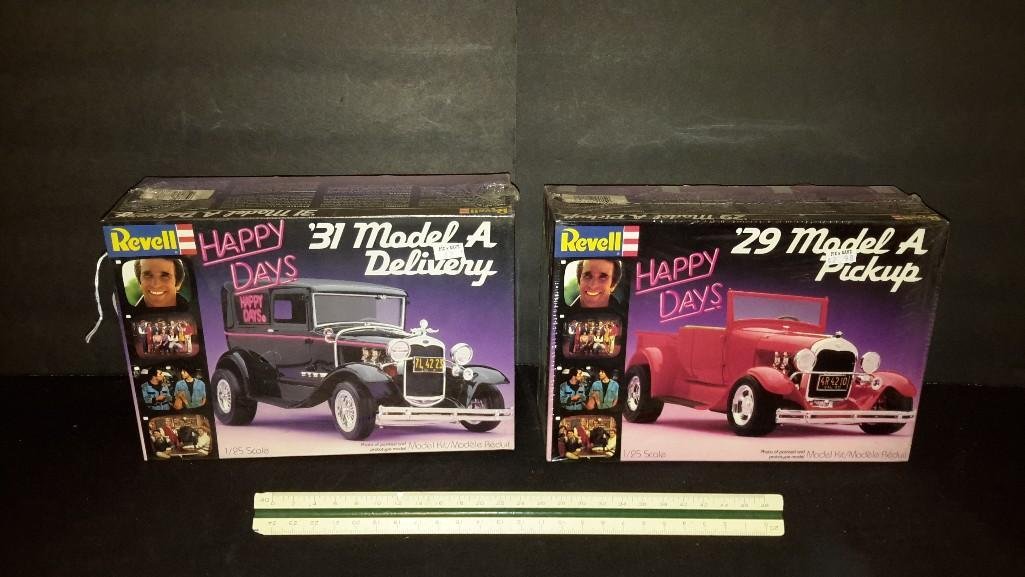 Happy Days Plastic Car Model Kits (2): Both are in original packaging, '31 Mo0del A Delivery & '29 Model A Pickup model kits 