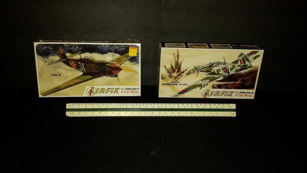 Airfix Plastic Aircraft Model Kits (2): YAK-9 & Hawker Hurricane IV R.P. model kits 