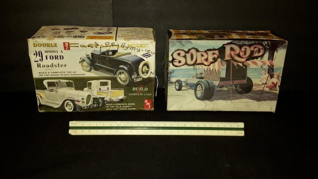 Vintage AMT Plastic Car Model Kits (2): 29 model A Ford & Surf Rod model kits 